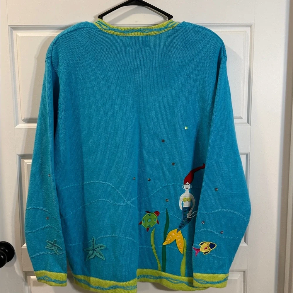 Vintage Quacker Factory Mermaid Ocean Fish Clam Beaded Long Sleeve Sweater large - Picture 4 of 4